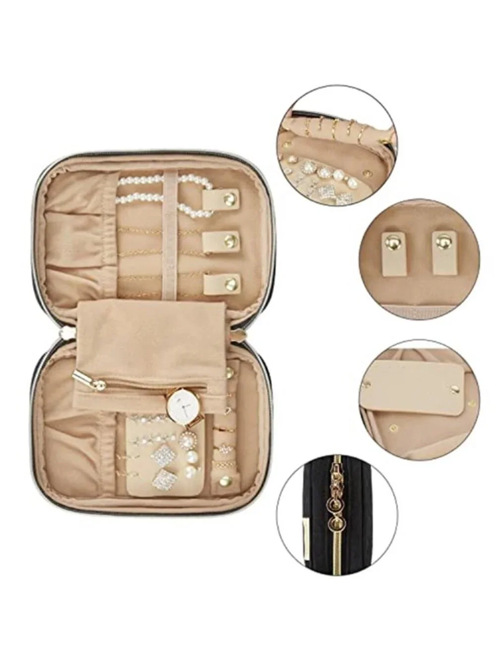 Womens Travel Jewelry Organizer Case Small Roll Bag Rings Earrings Necklace Set